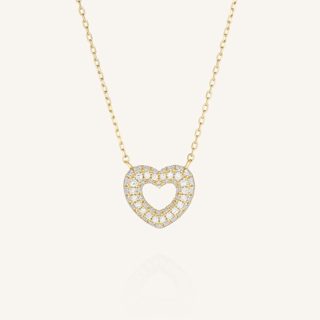 Rosefield Bubble Heart ketting – 14 karaat goud met labdiamanten – productfoto 1