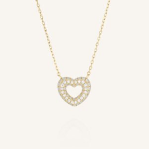 Rosefield Bubble Heart ketting – 14 karaat goud met labdiamanten – productfoto 1