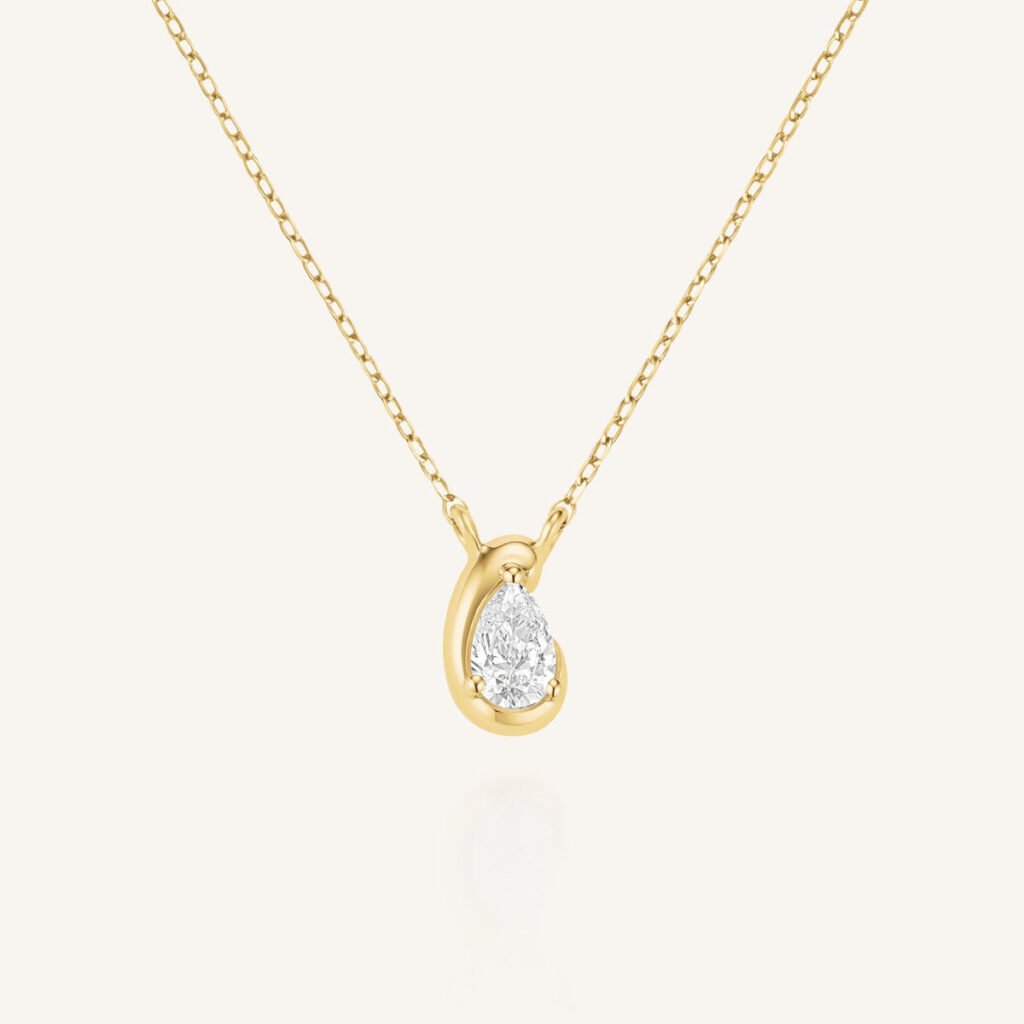 Rosefield Luna Pear ketting – 14 karaat goud met labdiamanten – productfoto 1