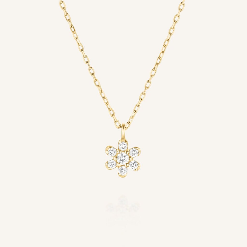 Rosefield Flower ketting – 14 karaat goud met labdiamanten – productfoto 1