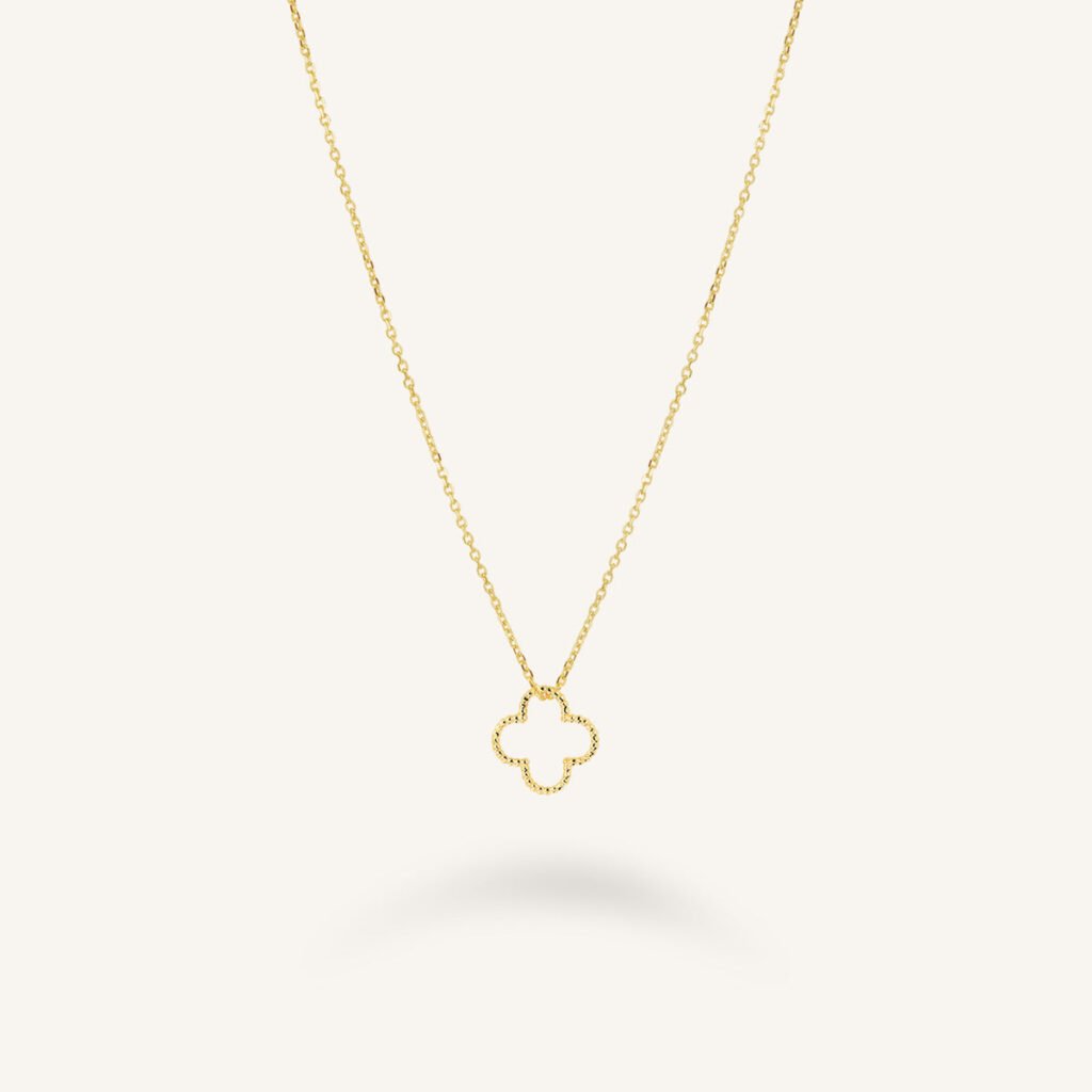 Rosefield Pearl Clover ketting – 14 karaat goud – productfoto 1