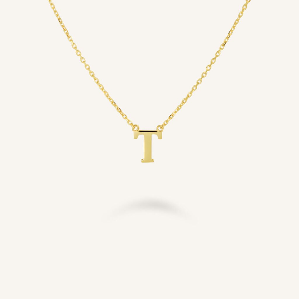 Rosefield Initial ketting T – 14 karaat goud – productfoto 1