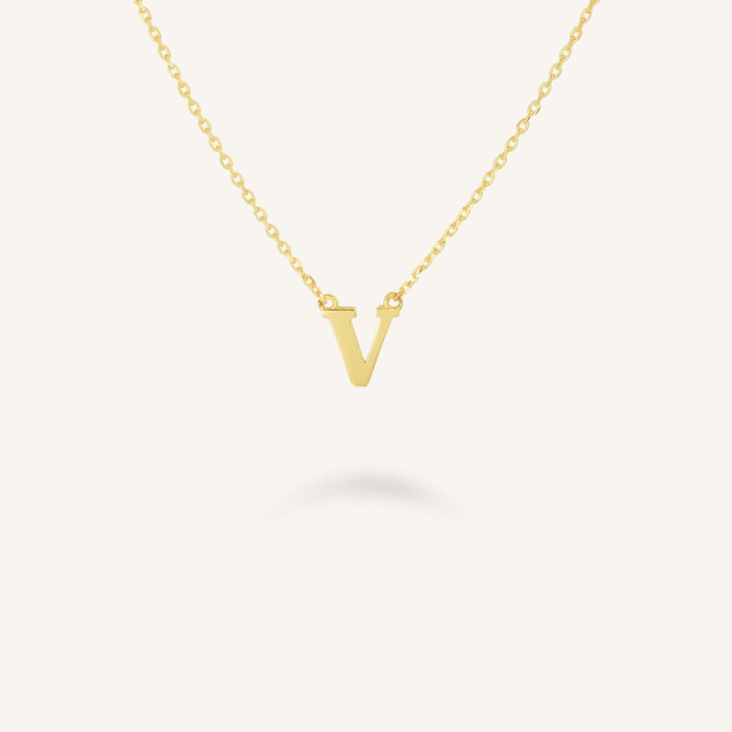 Rosefield Initial ketting V – 14 karaat goud – productfoto 1