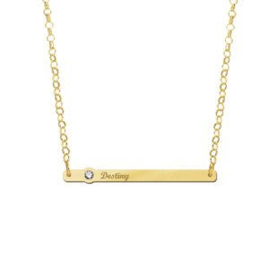 Gouden bar naamketting met zirkonia GNKB007 — foto 3