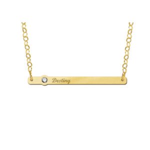 Gouden bar naamketting met zirkonia GNKB007 — foto 1