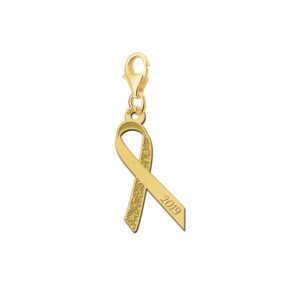 Gouden Pink Ribbon bedel met bloemen en gravure GPRB01 – foto 1