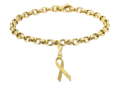 Gouden Pink Ribbon bedel met bloemen en gravure GPRB01 – foto 2