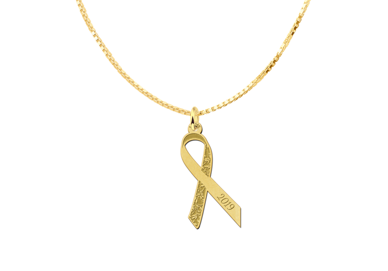 Gouden Pink Ribbon hanger met bloemen en gravure GPRH01 — foto 2