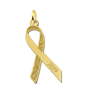 Gouden Pink Ribbon hanger met bloemen en gravure GPRH01 — foto 1