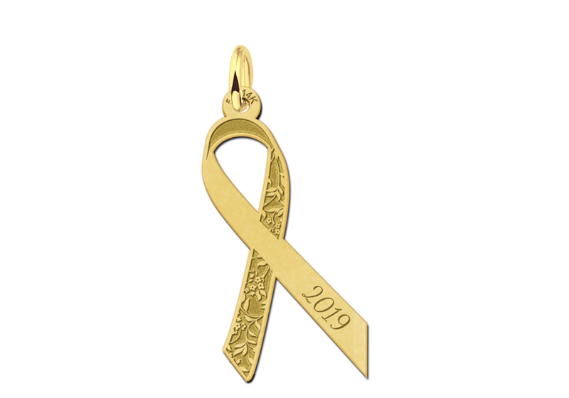 Gouden Pink Ribbon hanger met bloemen en gravure GPRH01 — foto 1