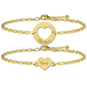 Gouden armbandenset met hartjes en namen GNA160