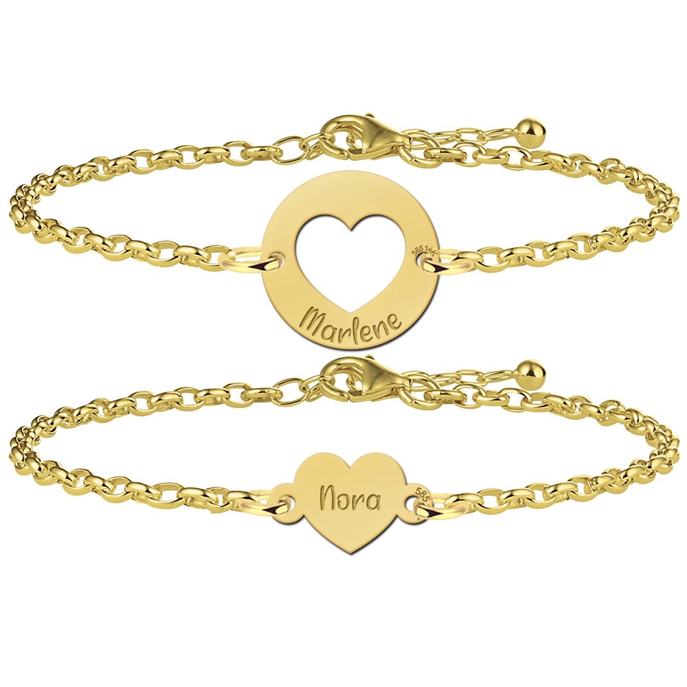 Gouden armbandenset met hartjes en namen GNA160