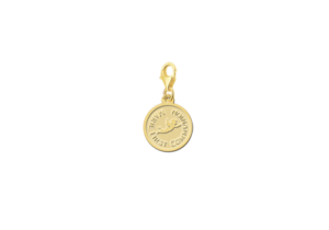 Gouden ronde communiebedel met engel en tekst GBC006 – foto 2