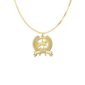 Gouden hanger paard en ruiter met naam GNDH005 detail