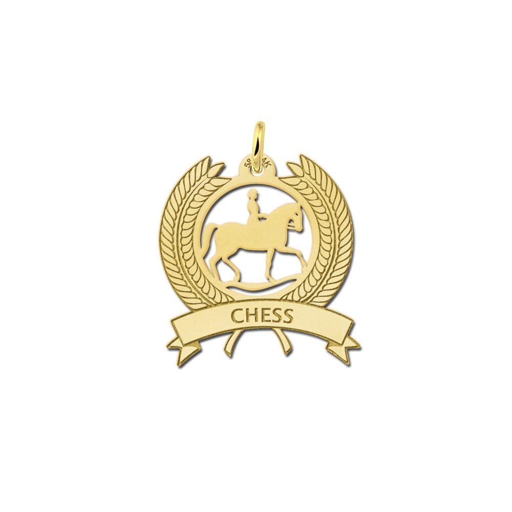 Gouden hanger paard en ruiter met naam GNDH005