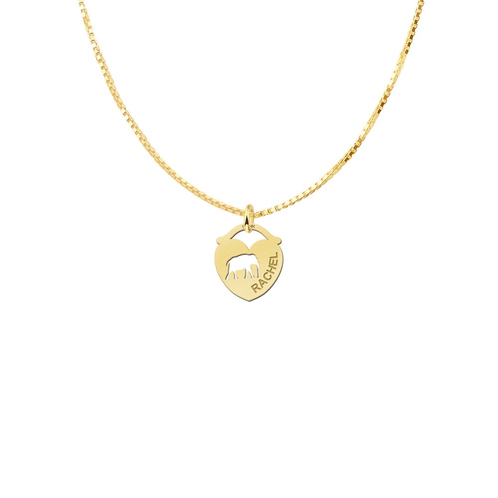 Gouden hart hanger met olifant en naam GNDH029 detail
