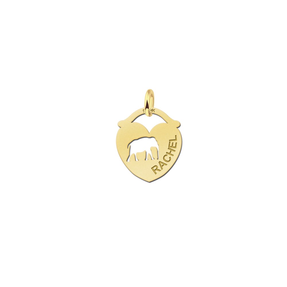 Gouden hart hanger met olifant en naam GNDH029