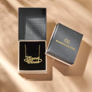 Gouden dubbele naamketting met harten GNK74 — foto 2