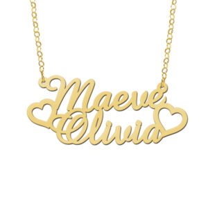 Gouden dubbele naamketting met harten GNK74 — foto 1