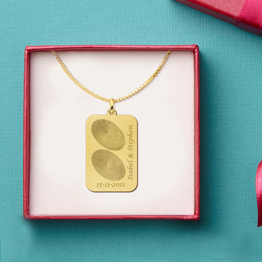 Gouden hanger dogtag twee vingerafdrukken GHEV014