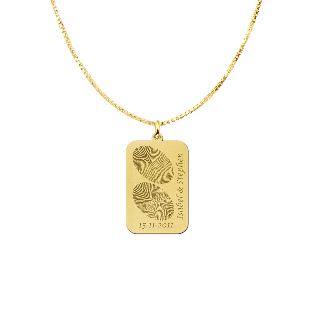 Gouden hanger dogtag twee vingerafdrukken GHEV014