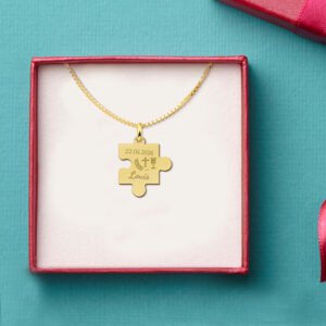 Gouden puzzelstuk hanger met naam en datum GHC030 — foto 4