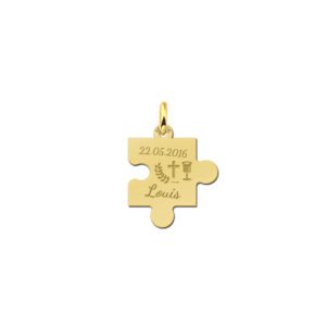Gouden puzzelstuk hanger met naam en datum GHC030 — foto 1