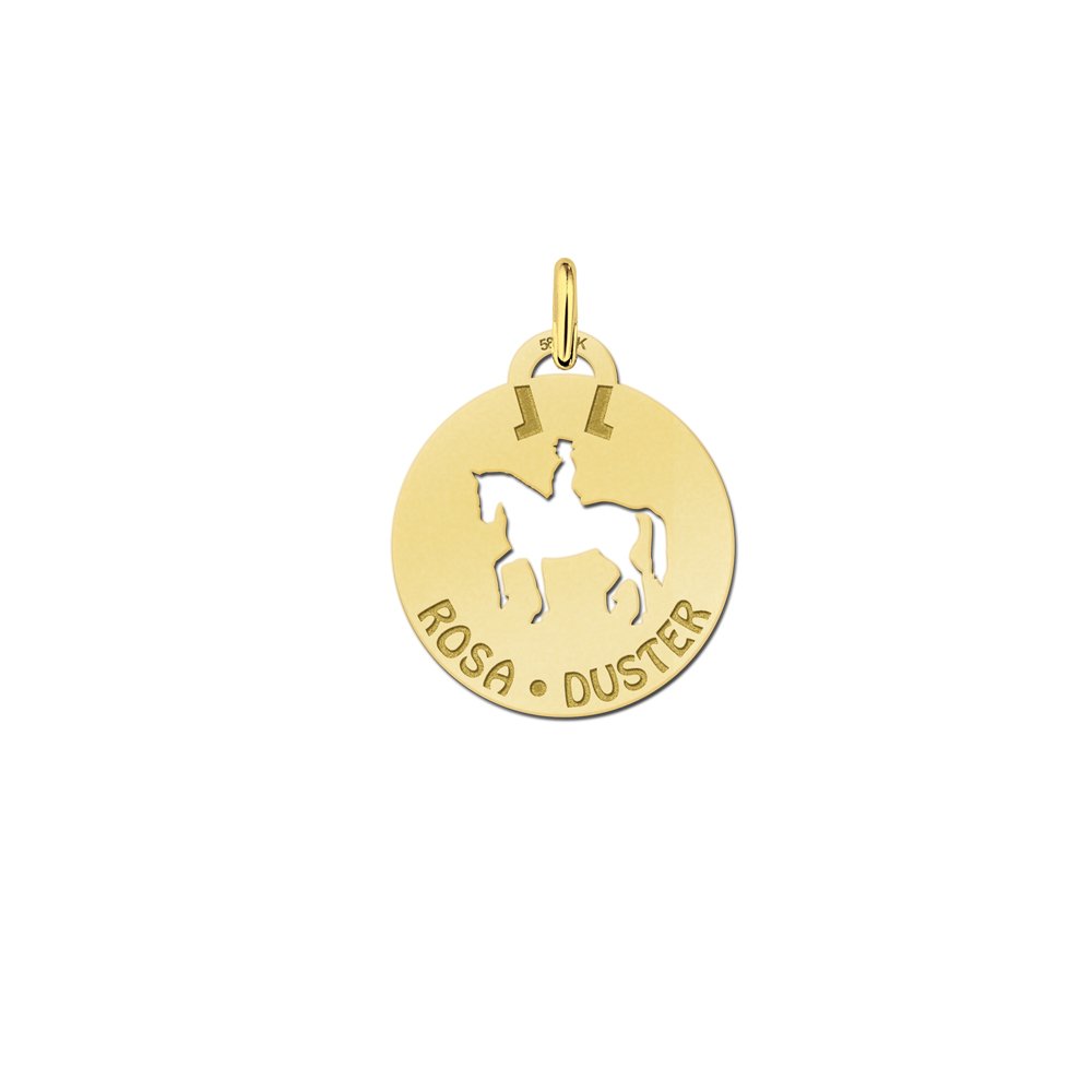 Gouden ronde paardenhanger met twee namen GNDH014 — foto 1