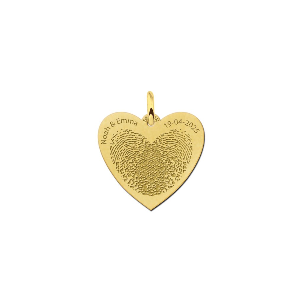 Gouden hart hanger met 2 vingerafdrukken en namen GHEV045 — foto 1