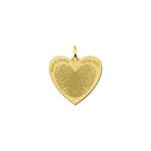 Gouden hart hanger met 2 vingerafdrukken en namen GHEV045 — foto 1