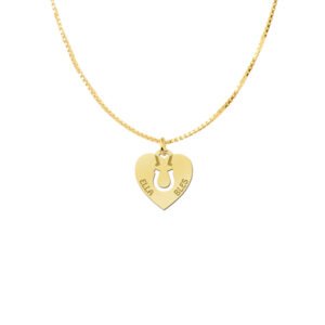 Gouden hart hanger met hoefijzer en twee namen – GNDH016 – afbeelding 2