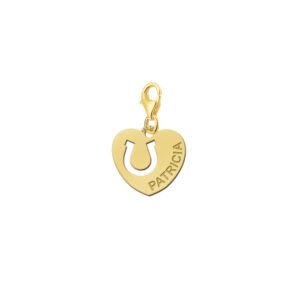 Gouden hartbedel met hoefijzer en naam – GNDB003