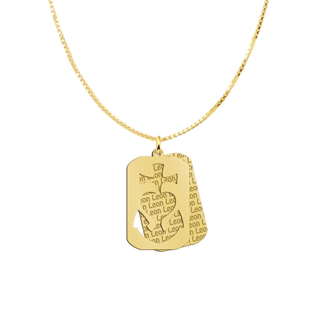 Gouden tweedelige dogtag Geloof Hoop Liefde met naam GNH12 — foto 2