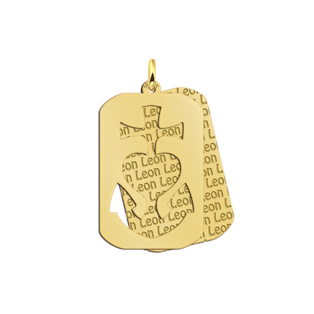 Gouden tweedelige dogtag Geloof Hoop Liefde met naam GNH12 — foto 1