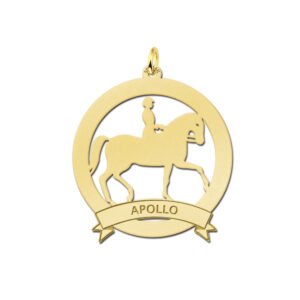 Gouden ronde hanger met paard met ruiter en naam 30 mm GNDH011 — foto 1
