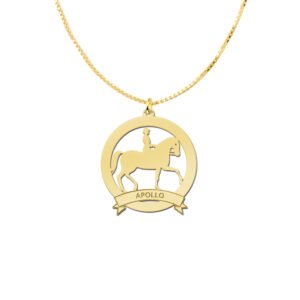 Gouden ronde hanger met paard met ruiter en naam 30 mm GNDH011 — foto 2