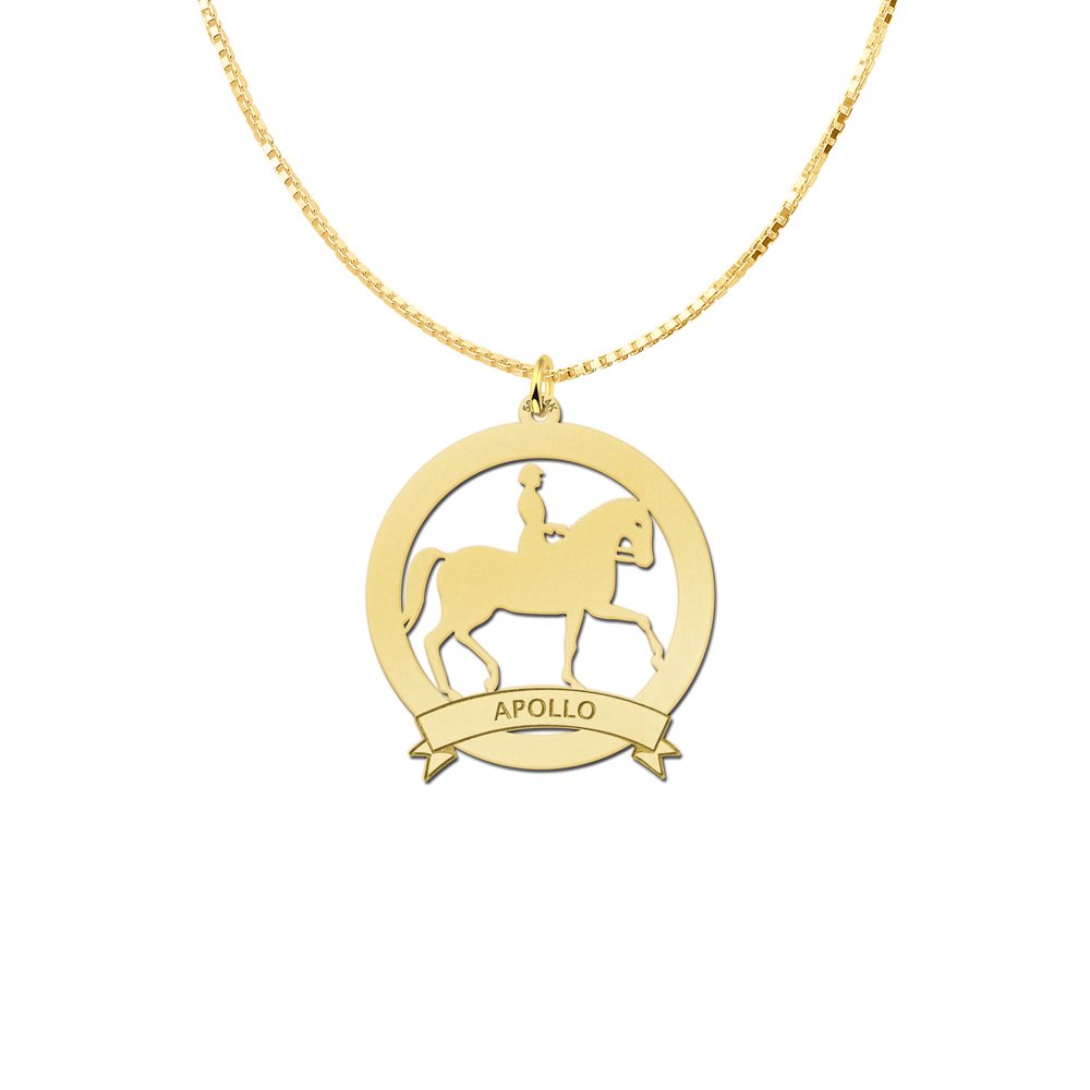 Gouden ronde hanger met paard met ruiter en naam 30 mm GNDH011 — foto 2