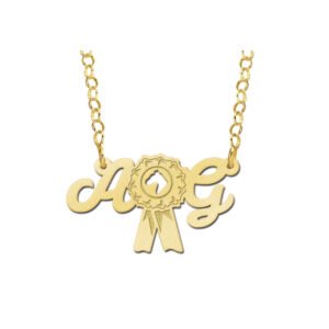 Gouden paardenketting met rozet en twee initialen – GNK53