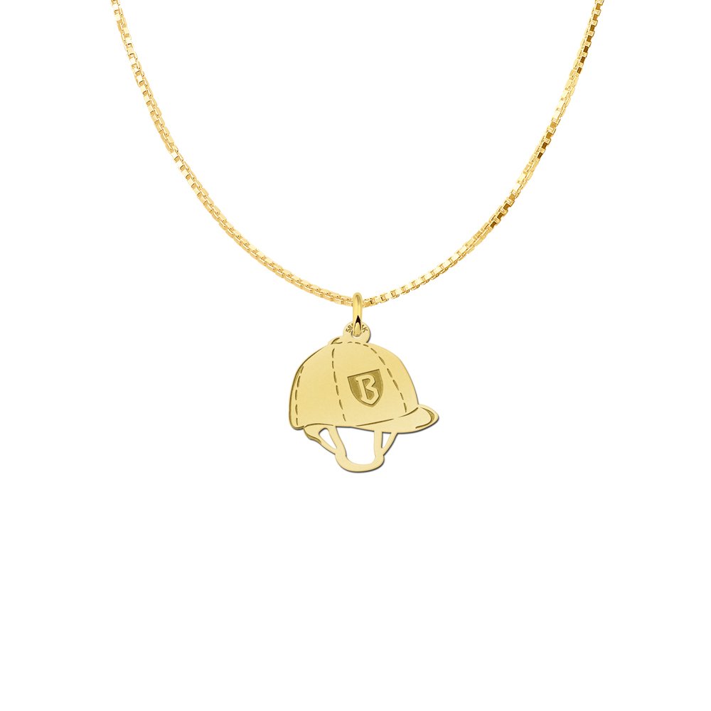 Gouden paardrijcap hanger met initiaal – GNDH001 – afbeelding 2