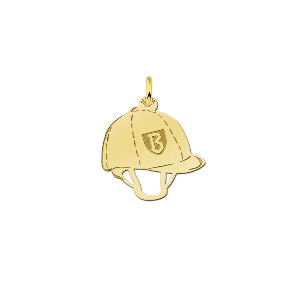 Gouden paardrijcap hanger met initiaal – GNDH001