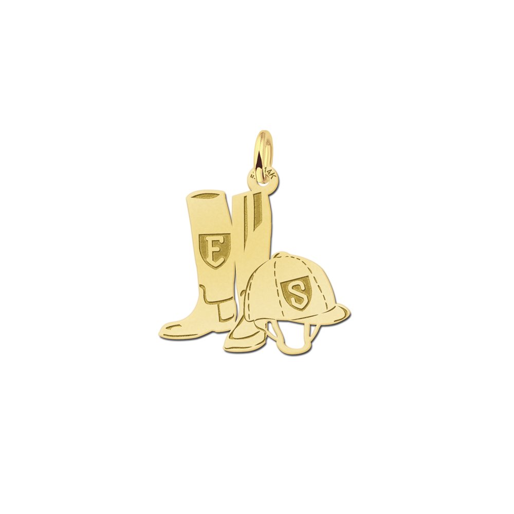 Gouden paardrijlaarzen hanger met twee initialen – GNDH002