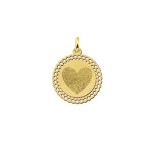 Gouden ronde hanger met vingerafdruk hart en sierlijke rand GHEV047 — foto 1