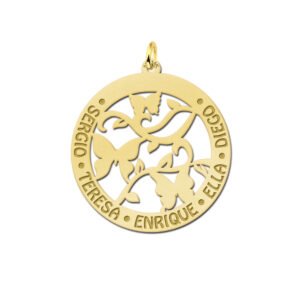 Gouden ronde hanger met vlinders en zes namen – GNDH022