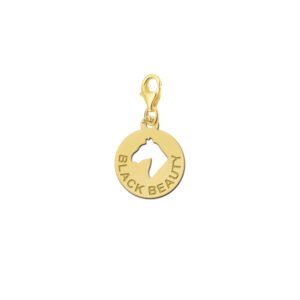 Gouden ronde paardenbedel met paardenhoofd en naam – GNDB002