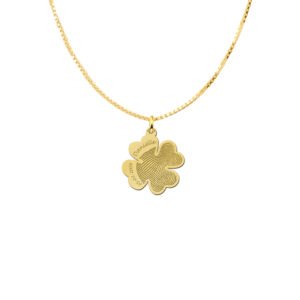 Gouden vingerafdruk hanger klaver met naam en datum GHEV010