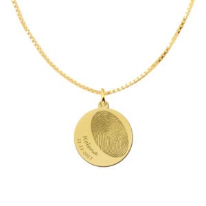 Gouden vingerafdruk hanger rond met naam en datum GHEV008