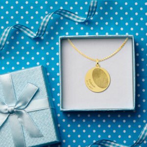 Gouden vingerafdruk hanger rond met naam en datum GHEV008