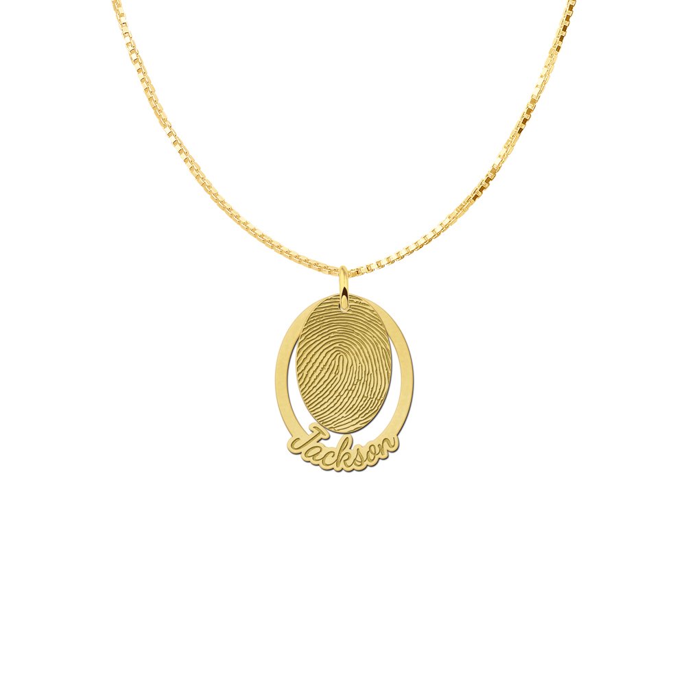 Gouden vingerafdruk hanger tweedelig ovaal GHEV021