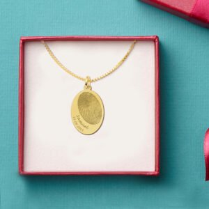 Gouden vingerafdruk sieraad naam en datum ovaal GHEV007