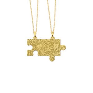 Gouden vriendschapsketting puzzelstuk met vingerafdruk & initiaal GHEV046 — foto 2